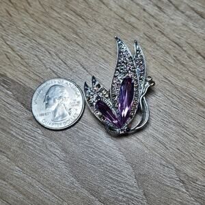 Amethyst Butterfly Brooch with Rhinestones